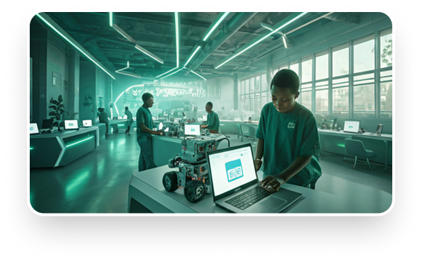 Team working on a robot