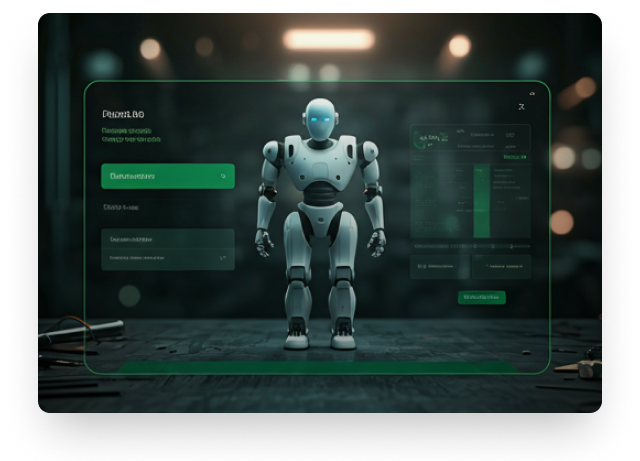 Humanoid robot on a registration dashboard